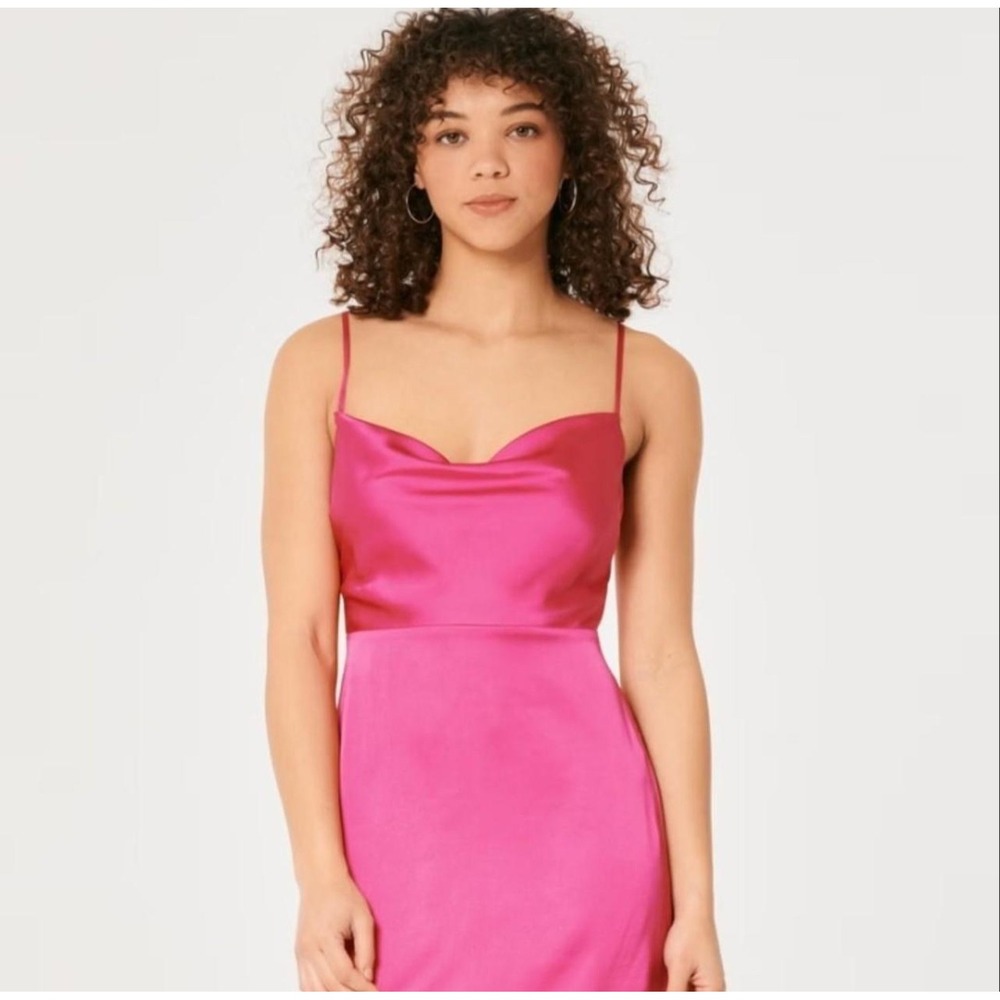 Hollister Spaghetti Strap Pink Satin Mini Slip Dress M Swiftie Y2K Smoked 90s